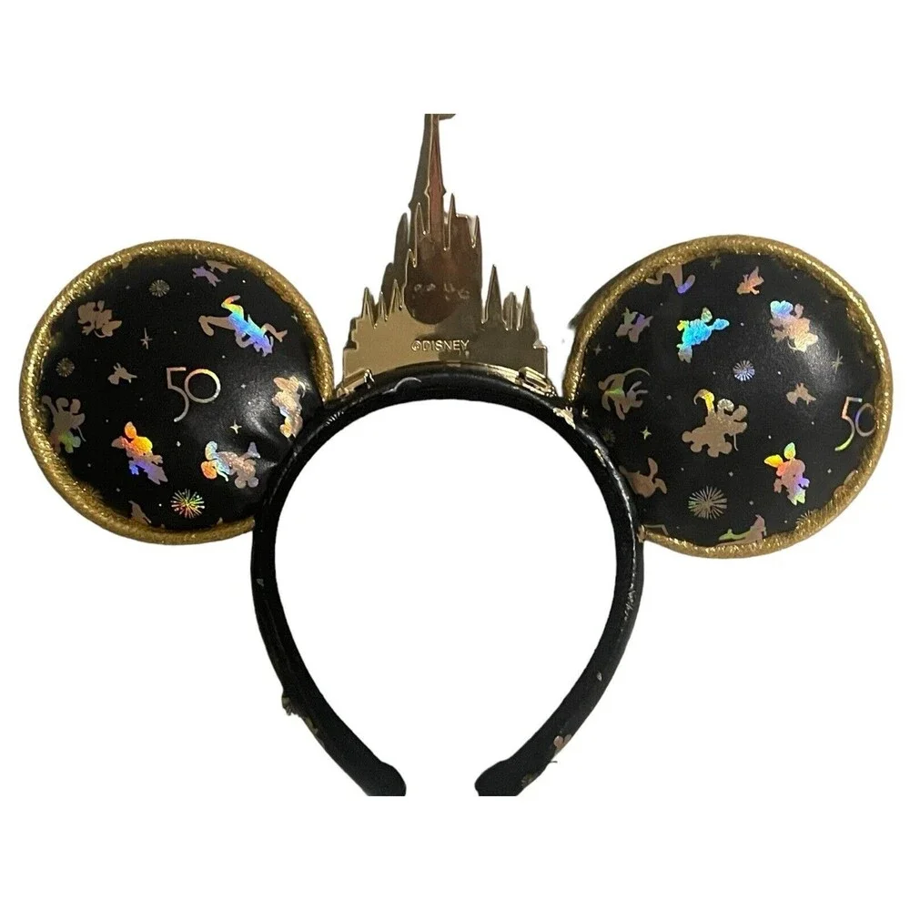 Disney World 50th Anniversary Gold Castle Grand Finale Minnie Headband Ears RARE